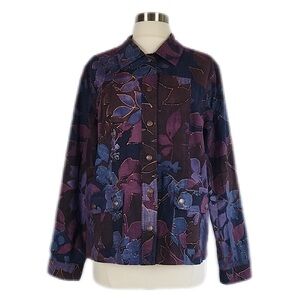 Vintage 90’s Coldwater Creek Floral Print Cotton Blend Denim Jacket L